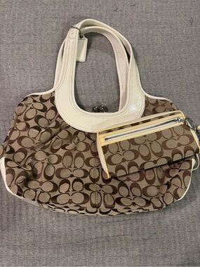 Coach Designer-Inspired Brown Monogram Tote with Cream Trim and matching wallet